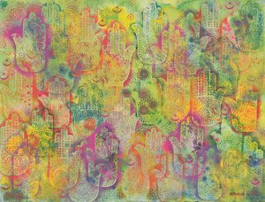 法蒂玛之手，1999年（纸上丙烯酸） 作者 莱拉·沙瓦（Laila Shawa）